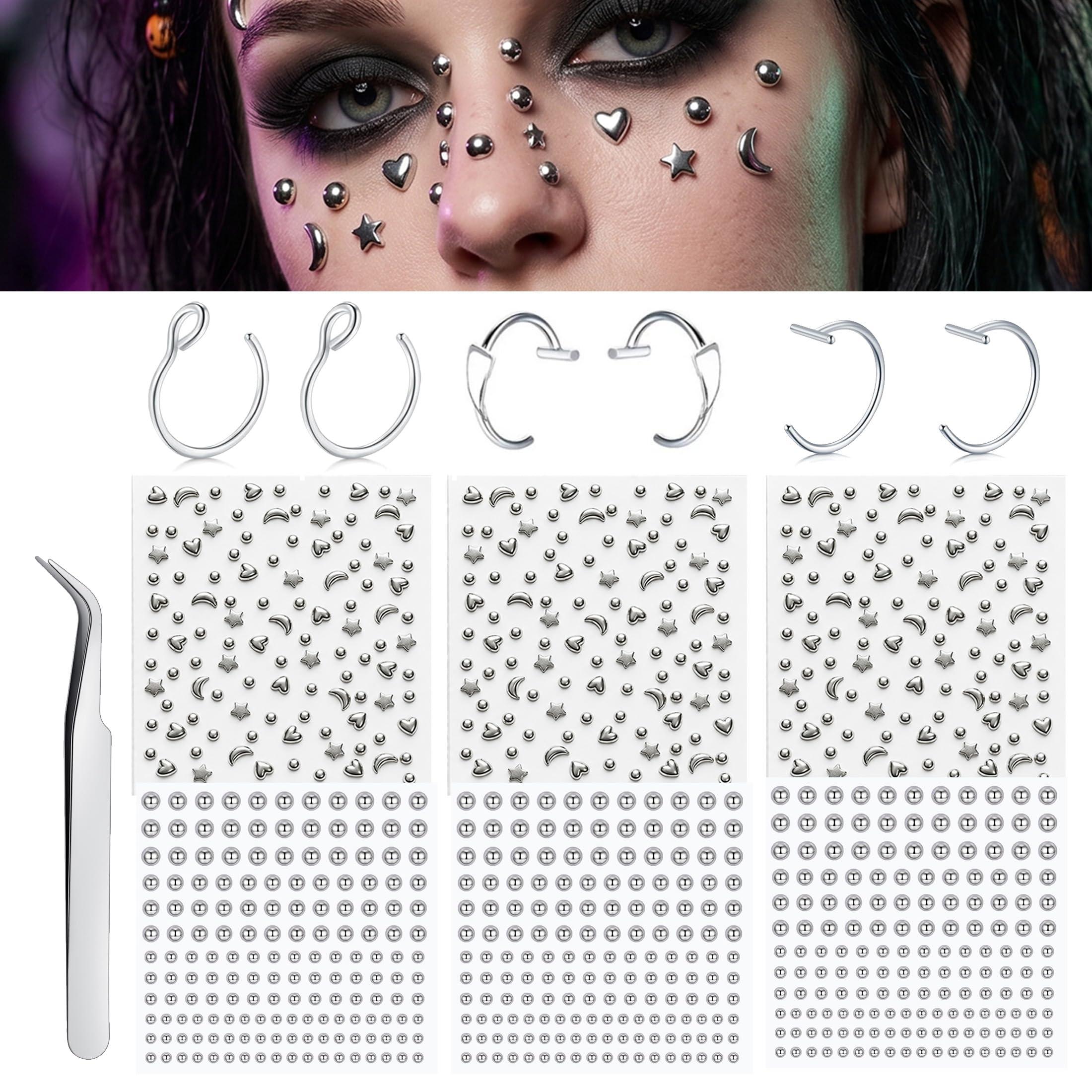 Body Jewelry And Piercing - كرات ثقوب وهمية لاصقة للأنف، حلقات