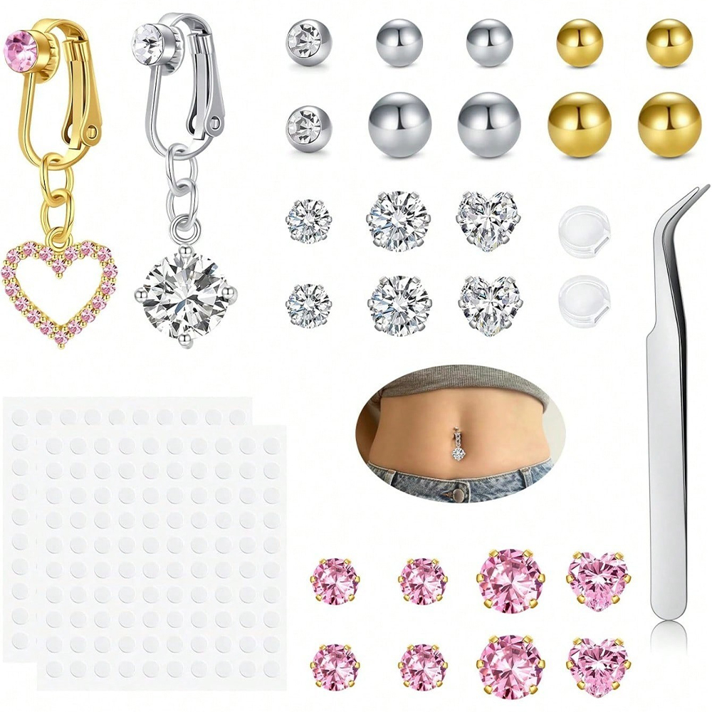 Body Jewelry And Piercing - حلقات سرة البطن الذهبية المزيفة بتصميم